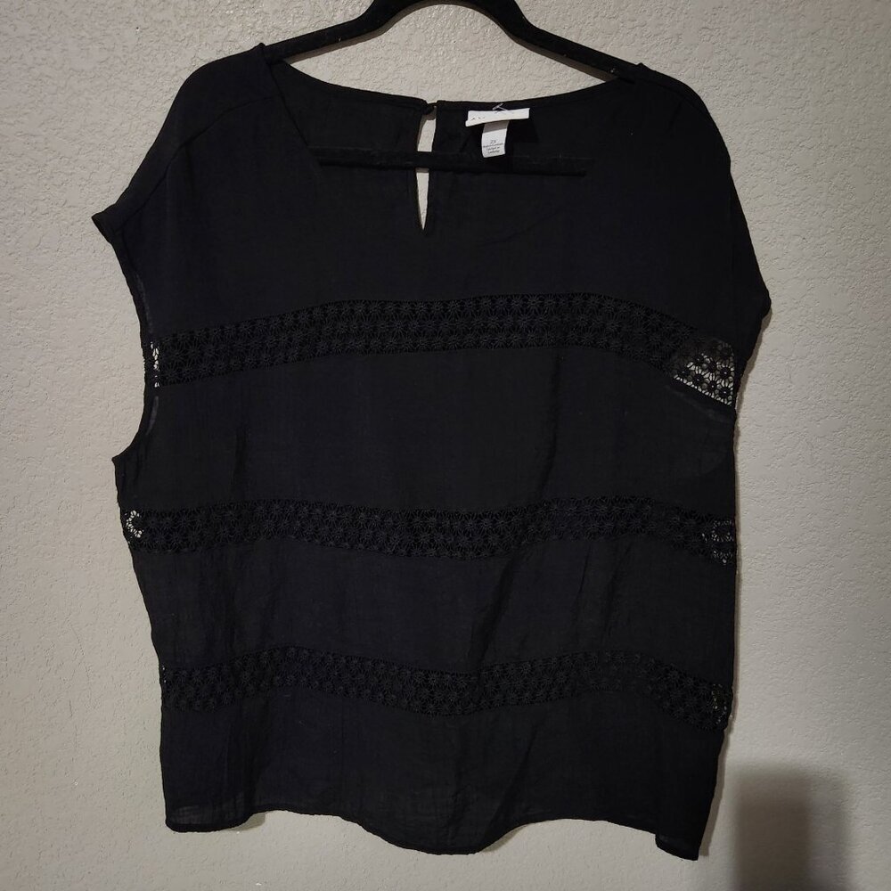 Ava & Viv Womens Black Sleeveless Top With Crochet Lace Detail Size 2X
